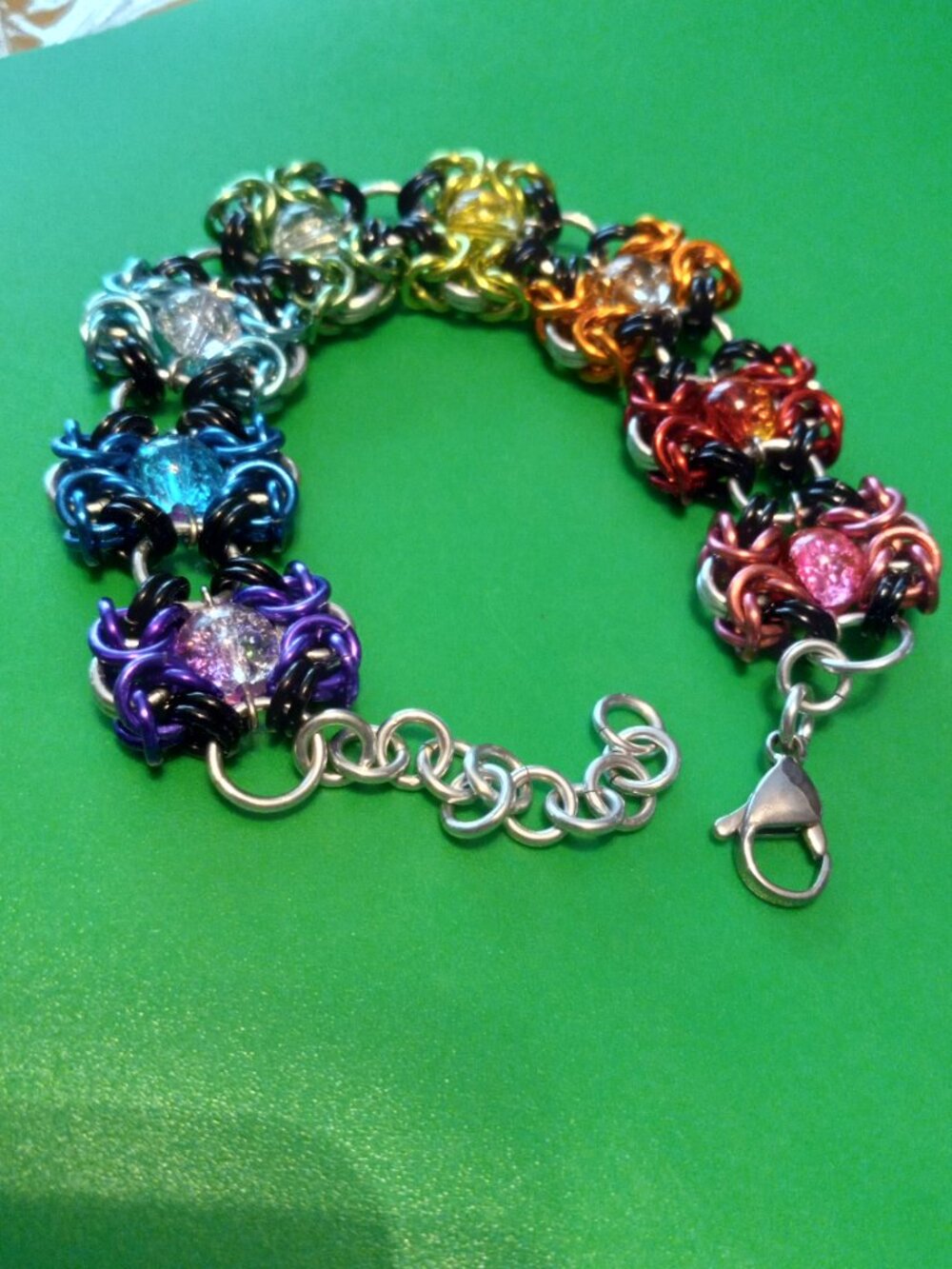 Rainbow Captured Byzantine chain mail bracelet
